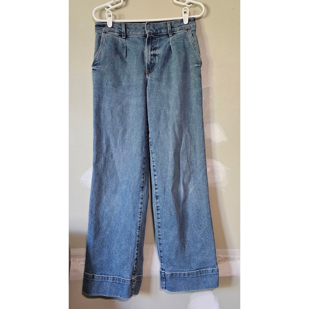 Express Wide Leg High Rise Pleated Jeans Medium Wash Denim 4R Womens